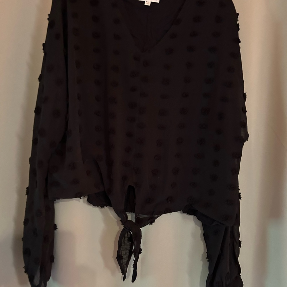 Newbury Kustom Black Long Sleeve Tie Front Crop Blouse